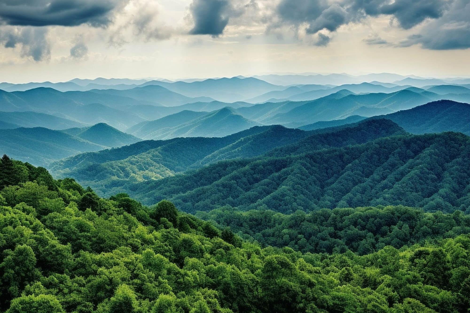 Blue Ridge Mountains With Cloudy Skies